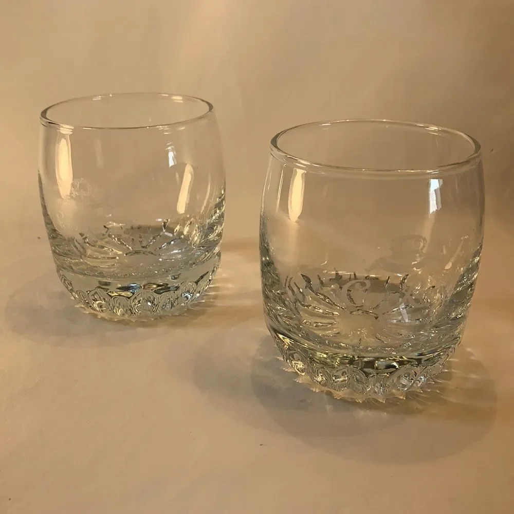 Crown Royal Whisky Glass 10 Oz Set 2 Stamped Crystal Drinking Rock Cocktail Bar